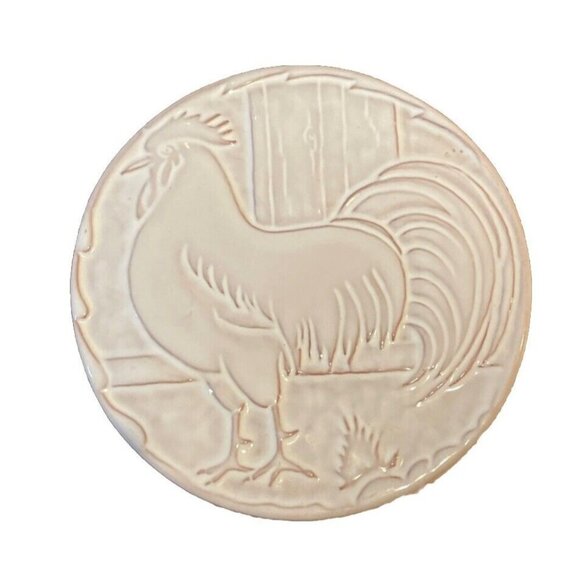 Frankoma Pottery Rooster Trivet Hot Plate White Glaze 6 Inch Vintage Farm Rustic - Picture 1 of 3